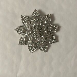 Vintage Silver Rhinestone Brooch - Snowflake Design - Mid Century Gift Idea